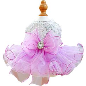 Furbabycare Elegant Sweet Puppy Dog Blingbling Princess Skirt Pet Dog Lace Cake Camisole Tutu Dress A-Purple X-Large