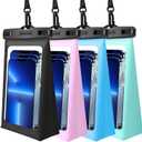 4 Pack Floating Waterproof Phone Pouch - Float Clear Cell Holder Protector with Lanyard - Universal Large Floatable Water Proof Dry Bag Case for iPhone 16 Pro Max Samsung Galaxy - Beach Swimming Pool (Black+Blue+Green+Pink)