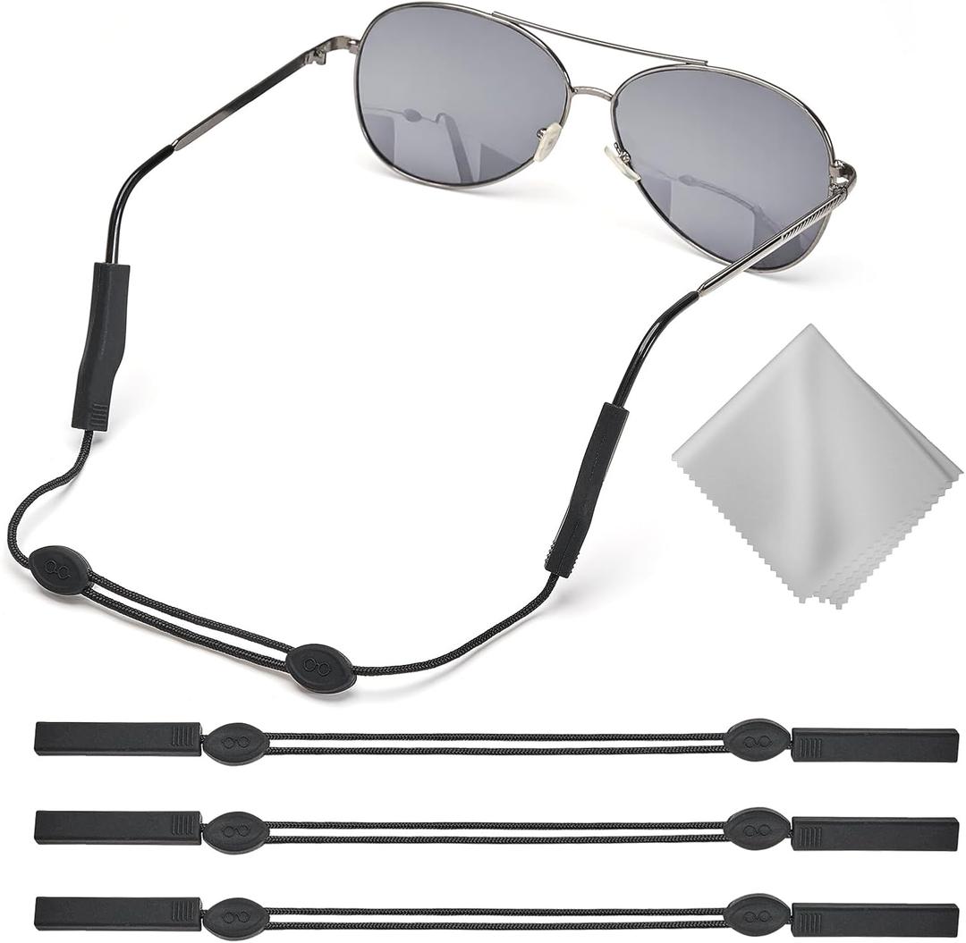 Glasses Strap 3 Pcs, Eyeglasses Strap for Men Women, Eye Glasses Holders Around Neck, Sunglasses Lanyard String for Sports, Eyewear Retainer (Black)