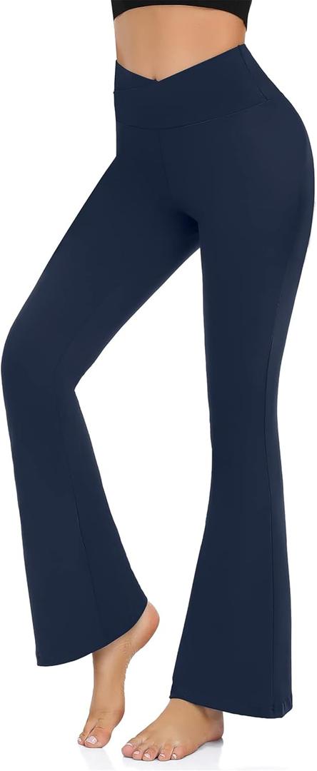 Hi Clasmix Flare Leggings for Women - High Waist Crossover Yoga Pants Tummy Control Bootcut Bell Bottom Jazz Lounge Leggings (Medium, 2-navy Blue)
