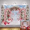 8x6ft Merry Christmas Cane Candy Photo Backdrop Xmas Tree Winter Snow World Forest Background Baby Shower Newborn Portrait New Year Eve Party Decoration Banner