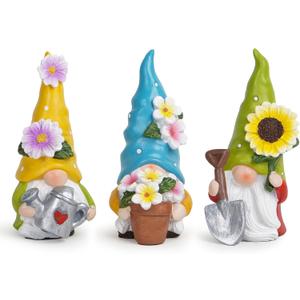Hodao Spring Decorations for Home - Colorful Garden Gnomes Figurines with Flowers & Tools  Spring Summer Indoor Decor for Table, Lawn, Window Sill  Gift for Garden Lovers