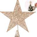 Fovths Christmas Tree Topper 8 Inches Metal Glittered Christmas Tree Topper Wire Star Treetop Sparkle Xmas Decoration for Christmas Tree Ornament Indoor New Year Holiday Party Supplies (Rose Gold)
