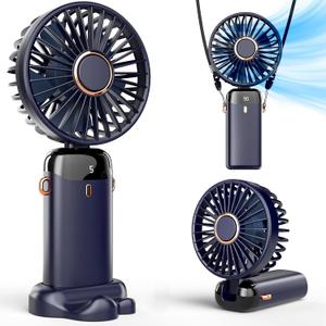 Koonie Portable Handheld Fan, Battery Operated Fan with Base, 8 Hours, Digital Display, 5 Speeds, 90 Ajustable, Rechargeable Mini Fan for Outdoor Indoor (7.4 inch Height, Deep Blue)