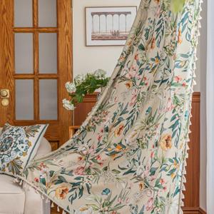 Boho Floral Curtains French Country Farmhouse Curtains 54 Inches Long Light Filtering Window Rod Pocket Drapes for Living Room 2 Panels-Green Floral