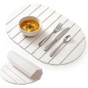 Stone Drying Mat for Kitchen Counter, Eco-Friendly Absorbent Foldable Diatomaceous Earth Mats, Drying Stone for Kitchen Counter for Any Countertop, 23"15.3" (White-oval)