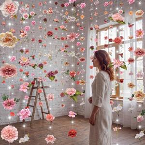 Suncalla 6 Pack 35.4ft LED Fake Flower Garland with Lights Hanging Wildflower Floral Vine for Wedding Backdrop Bridal Shower Birthday Baby Shower Party Decoration Batteries Included(Fresh,Pink)