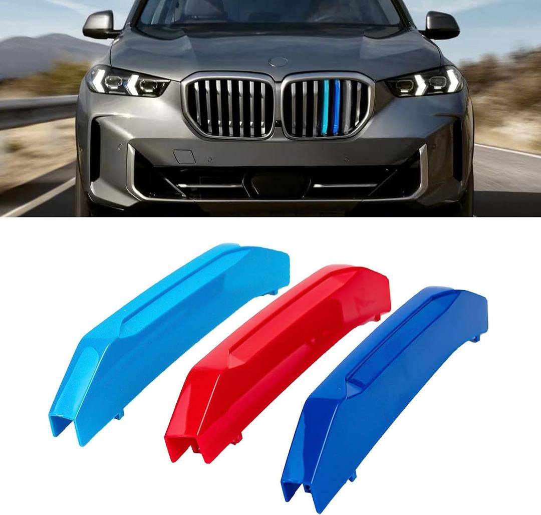 NYZAUTO Three Colored Stripe Grille Insert Trims Compatible with F15 X5 2014-2018 Center Kidney Grill