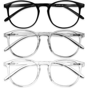 IBOANN Chic & Comfy Blue Light Glasses for Women - 2-Pack Round Frames, Screen-Ready Style with UV Protection Coating (A2 Light Black & Transparent & Grey)