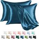 MR&HM Satin Pillowcase for Hair and Skin, Silk Satin Pillowcase 2 Pack, King Size Pillow Cases Set of 2, Silky Pillow Cover with Envelope Closure (20x40, Teal)