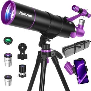 MEEZAA Telescope, Telescope for Adults High Powered, 90mm Aperture 550mm Portable Professional Refractor Telescopes for Kids & Astronomy Beginners with Tripod, Phone Adapter, Carry Bag & Moon Filter