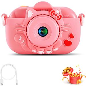 Kids Toy Camera, for Boys Girls Age 3-8, Digital Video Camera with Stickers, Cute Case and 32GB SD Card (Coral)