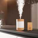 Bamboo Cool Mist Humidifier with Phone Stand, 400ml Ultrasonic Mini Humidifier, Quiet Desktop with Dual LED Night Light, USB-C Portable, Auto Shut-Off for Bedroom, Office, Travel