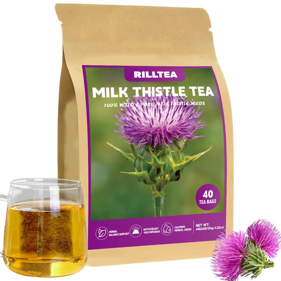 Rilltea Milk Thistle Tea Bags, 40 Teabags, 3g/bag - Natural Milk Thistle Seed Milk Thistle Tea  100% Pure Herbal Detox Tea for Liver Health & Cleanse  Non-GMO, Caffeine-Free