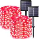 JMEXSUSS 2 Pack Red Solar Lights Outdoor Waterproof, Each 33FT 100 LED Red Christmas Lights, Solar Fairy String Light for Outside Tree Party Patio Christmas Valentines Decorations