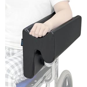 AOSSA Wheelchair Armrest Pad with Lateral Support, U-Shaped Arm Trough Cushion & Positioning Wedge Pillow for Stroke Patients, Waterproof PU Leather Elbow Rest Bolster Attachment for Elderly (Black)