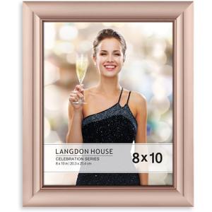 Langdon House 8x10 Rose Gold Picture Frame, Contemporary Glam Photo Frame 8 x 10, Wall Mount or Table Top, Celebration Collection