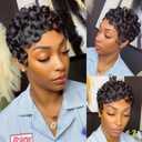 VRZ Pixie Cut Wig Human Hair for Black Women Short Curly Pixie Cut Wigs Human Hair Glueless Full Machine Made for Daily Use Easy to Wear and Go Wig C10#BL Black Color