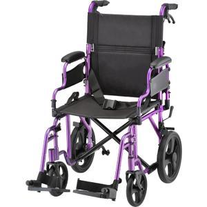 NOVA Transport Chair Lightweight Folding Aluminum Wheelchair with Flip-Up Arms, Locking Handbrakes, 8 & 12 All-Terrain Wheels Collapsible Travel Chair for Adults up to 300 lbs Purple