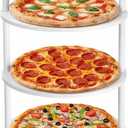 Lallisa Large Pizza Stands for Party, Wooden Pizza Stands 3 Tier Serving Tray 12.2'' White Cupcake Stand for 57 Cupcakes, Food Serving Tray with Detachable Frame for Birthdays, Weddings, Baby Showers