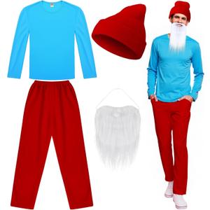 Mepase 3 Pcs Adult Costume 80s 90s TV Show Character Cosplay Blue Outfit Shirt Pants and Hat Mens Costume (Medium, Red)