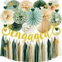 Engagement Party Decorations Sage Green Just Engaged Decorations Glitter Engaged Banner Tissue Pom Poms Paper Lanterns Tassel Garland for Married Decoration Wedding Bachelorette Party Decor