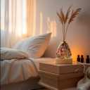 Glass Night Light with Wood Base - Aromatherapy Fragrance Diffuser Bottle for Bedroom,Bookshelf,Bedside Table,Living Room - Multi-Colored_B