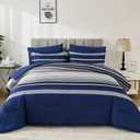Dobuyly Navy Blue Queen Comforter Set 7 Pieces, Boho Striped Bed in a Bag Queen Size Soft Microfiber All Season Bedding Set with Comforter, Sheets, Pillowcases & Shams