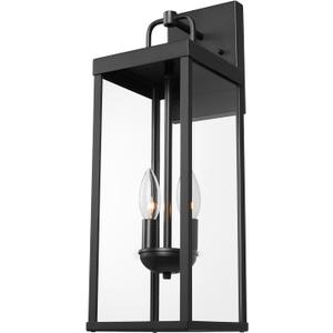 Outdoor Wall Sconce Light, 20 Inch Tall Transitional Exterior Wall Bracket Lighting with Clear Glass, Anti-Rust Powder Coat Black Modern Outside Lantern for Front Porch Corridor Doorway Patio, Medium-1 Pack