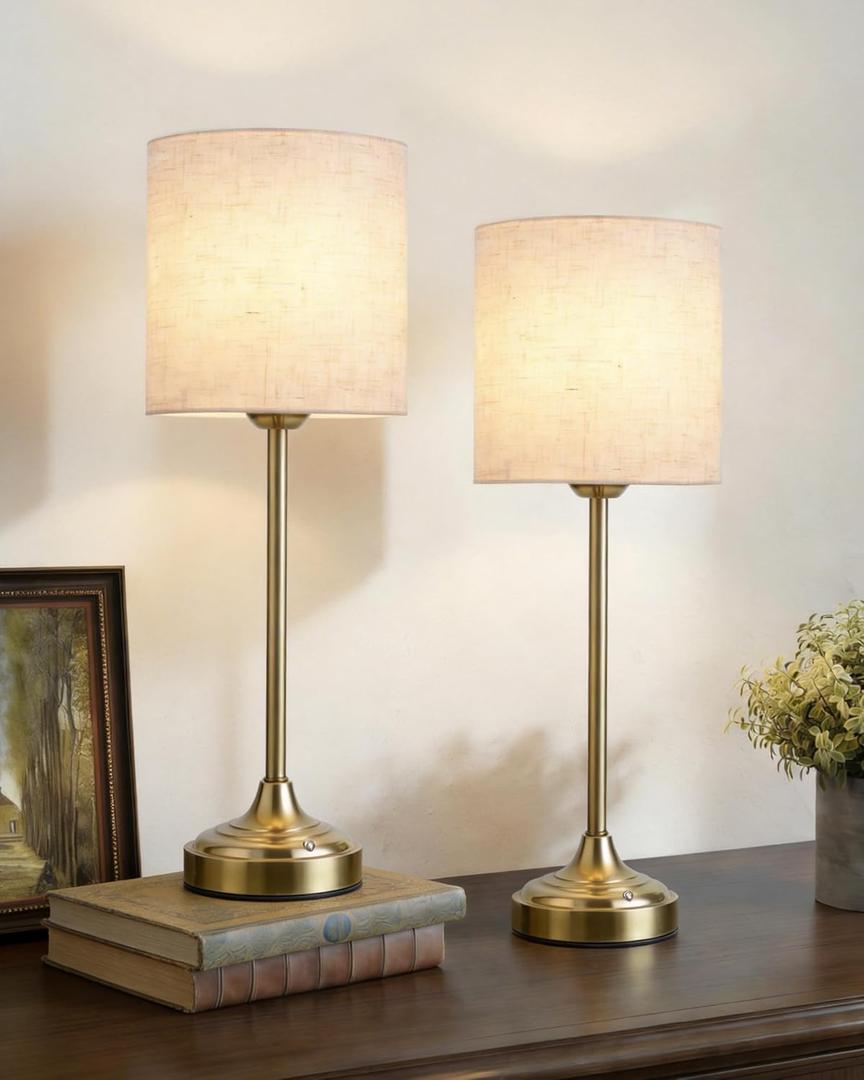 Rechargeable Table Lamp, 2-Pack, 8000mAh, Dimmable, Ambient Light, 2700K, Touch Control, Portable, LED, Wireless, Cordless, Battery Operated, Desk Lamp, Kitchen Lamp, Fabric Shade, for Dining Room