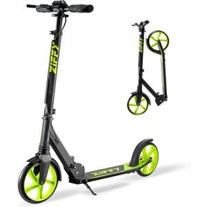 ZIFFY Scooter for Kids with Hand Brake, Foldable Kick Scooter for Ages 6-12, Lightweight Scooter for Boys with 4 Adjustable Heights, ABEC9 Bearings, Supports Up to 260 lbs (Black Green)
