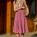 AlvaQ Women Summer Dresses Sleeveless Smocked Midi Dress High Waist Casual Tiered A Line Sundress with Pockets (Pink, M)