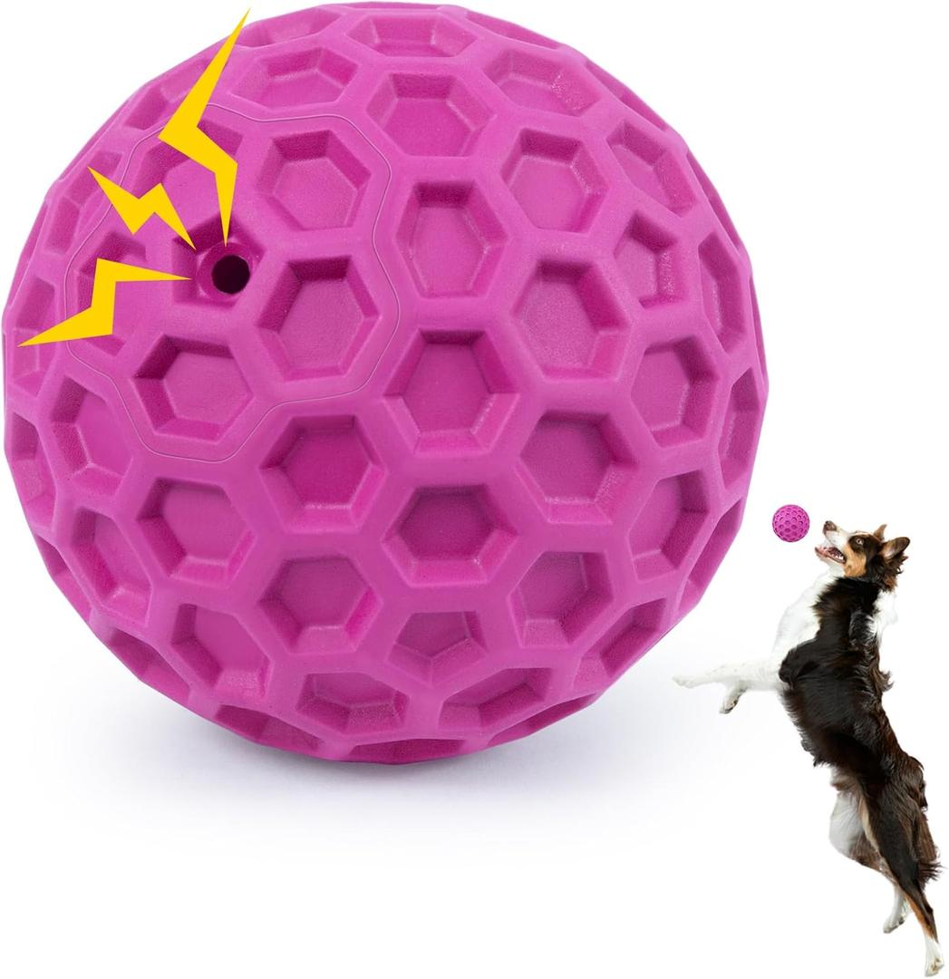 DISSKNIC Indestructible Squeaky Dog Balls, Dog Toys for Aggressive Chewers Large Breed for Relieving Anxiety, Tough Dog Chew Toys Balls for Aggressive Chewers, Outdoor Squeaky Cognitive Dog Toys (Rose Red)