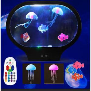 LED Dreamy Jellyfish Mood Lamp with Oval Design, 17 Color Changes, USB Powered with Remote Control for Living Room, Bedroom, Desktop Decoration