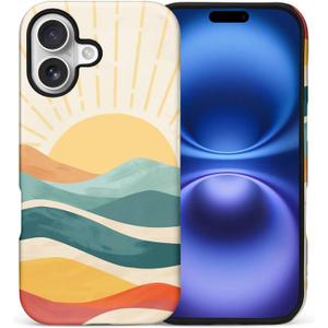 for iPhone 17 Case,Hybrid 2-Layer Hard Shell + Silicone Protective Case -Resistant Shockproof- Sunrise Mountain Peak