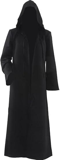 Men's Cosplay Cloak Robe Costume Halloween Tunic Hooded Uniform Size 3XL, Black 