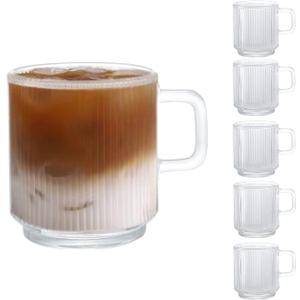 D.M DESIGNMASTER [6 PACK, 12 OZ - Premium Glass Coffee Mugs with Handle. Transparent Tea Glasses for Hot/Cold Beverages, Perfect Design for Americano, Cappuccino, Tea and Beverage.