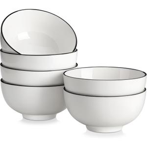 MALACASA Ceramic Soup Bowls, 26Oz Cereal Bowls Set of 6 for Soup, Cereal, Oatmeal, Fruit, Rice - Porcelain Serving Bowl for Kitchen, Dishwasher and Microwave Safe, Series Regular (White-Black Rim)