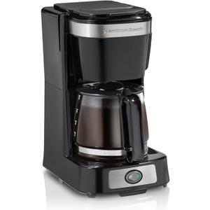Hamilton Beach 5 Cup Drip Coffee Maker with Easy FrontFill Basket, Compact Design, Works with Smart Plugs, Glass Carafe, Auto Pause and Pour, Black & Stainless Steel (46112)