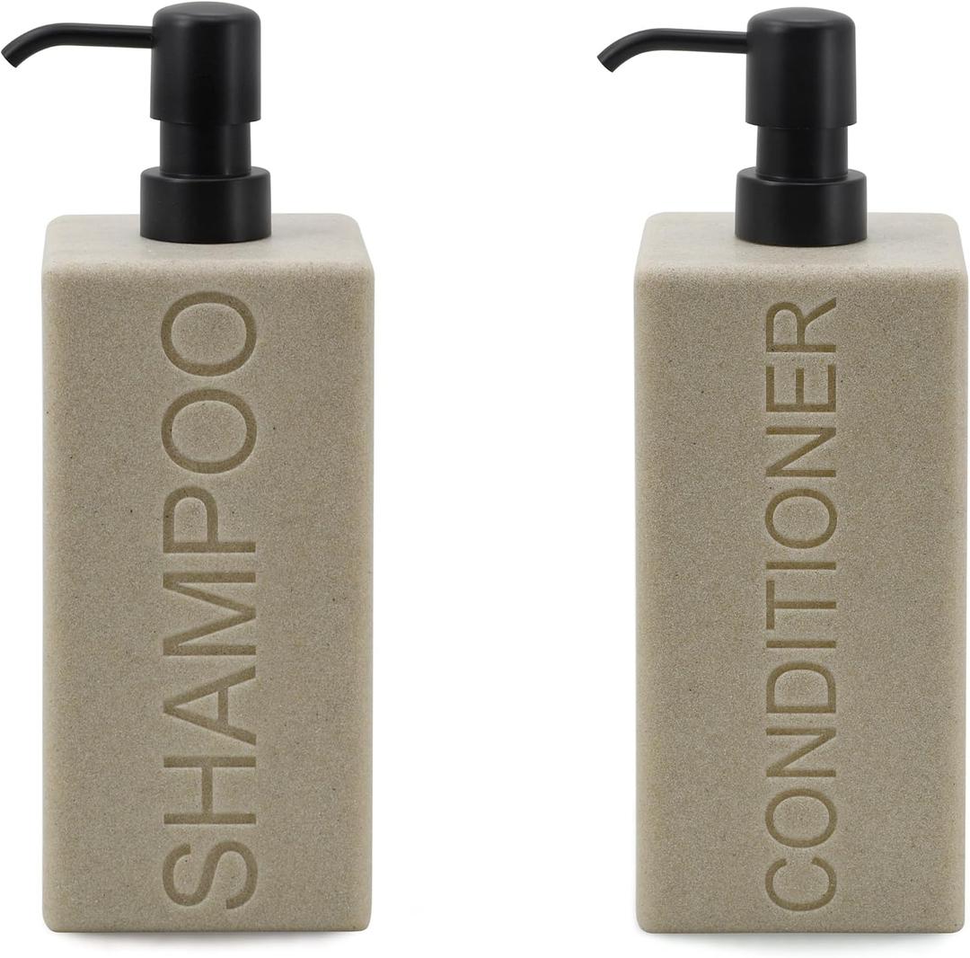 Rectangular Resin Dispenser Premium Bathroom Shampoo Conditioner Body Wash Bottle Modern Refillable Pump Design