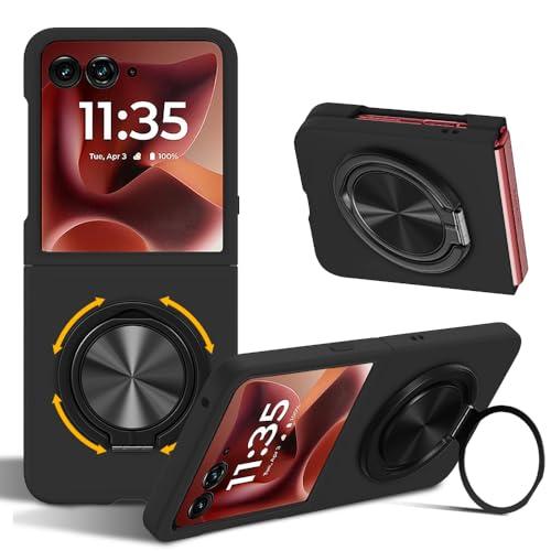 Compatible for Motorola Moto Razr Ultra 2025 Phone Case, 360° Rotatable Ring Holder Kickstand/Stand Slim-Fit Hard PC Ultra-Thin Shockproof Protective Cover Case for Moto Razr Ultra 2025 - Black