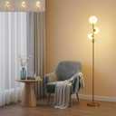 Fiqevs Dimmable 3 Globe Floor Lamp  Mid Century Modern Gold Standing Lamp with Frosted Glass Shade & LED Bulbs for Living Room, Bedroom, Office
