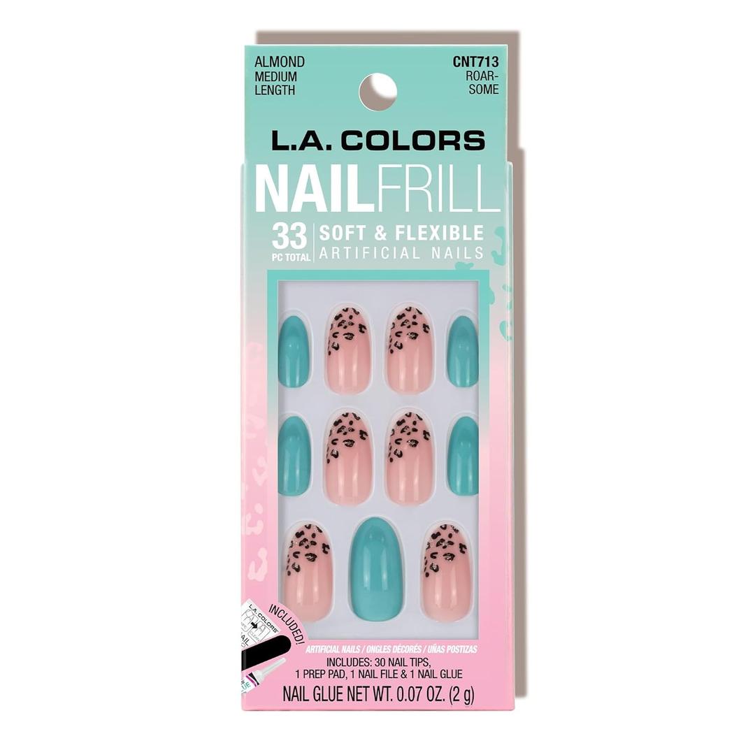 L.A. COLORS Nail Frill Artificial Nail Tip (carded), Roarsome CNT713, Pack of 2