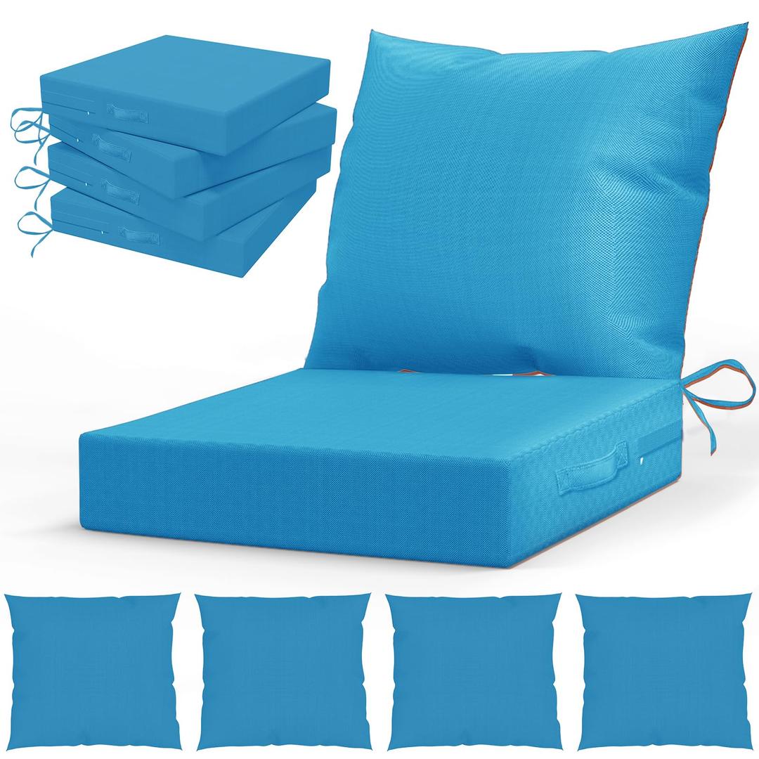 L’AGRATY Outdoor Chair Cushions for Patio Furniture：24" x 24" Deep Seat Cushions with Backrest for Couch Sofa Chair - Waterproof Fade-Resistant Patio Cushion(Set of 2,Bright Blue)