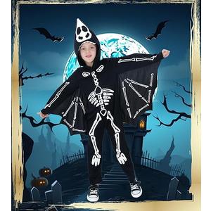 Wizland Kids Bat Skeleton Costume, Glow in the Dark Vampire Bat onesie, Scary Halloween Costume for Boys and Girls