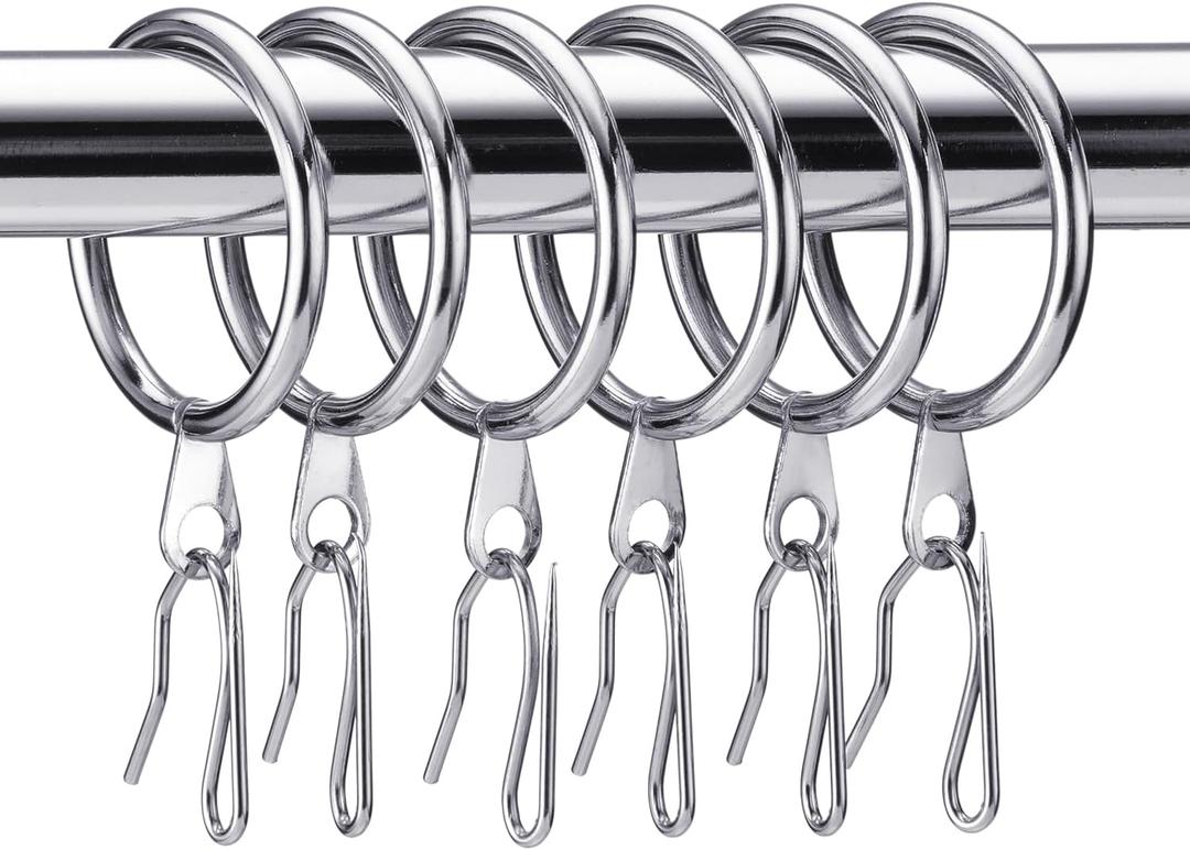 Hotop 30 Pcs Metal Drapery Curtain Rings 0.98/1.26/1.65 inch Interior Diameter and 30 Pcs Hanging Curtain Drapery Pin Hooks for Window Door Shower(42 mm,Silver)