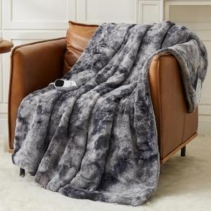 Homemate Heated Blanket Electric Throw - 50"x60" Heating Blanket Throw 1/2/4/6/8 Hours Auto-Off 10 Heat Levels Over-Heat Protection Luxury Faux Fur Sherpa ETL Certification