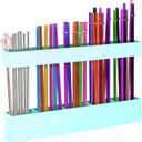 9.5” Large Acrylic Straw Holder for Cabinet Door, Reusable Adjustable Two-Part Straws Organizer with Ultra Sticky Adhesive Strips, 2026 Straw Storage for Kitchen Cupboard (Mint Blue)