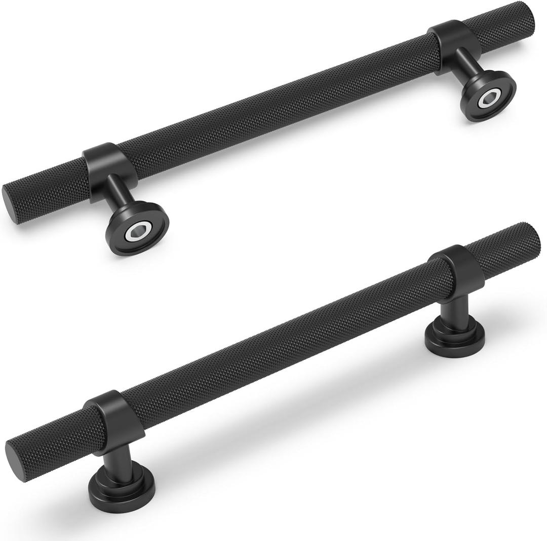 10 Pack 5 Inch Cabinet Pulls knurled Matte Black Kitchen Cabinet Handles Aluminum and Zinc Alloy Drawer Pulls Solid Cabinet Hardware (5'' Hole Center(128mm))
