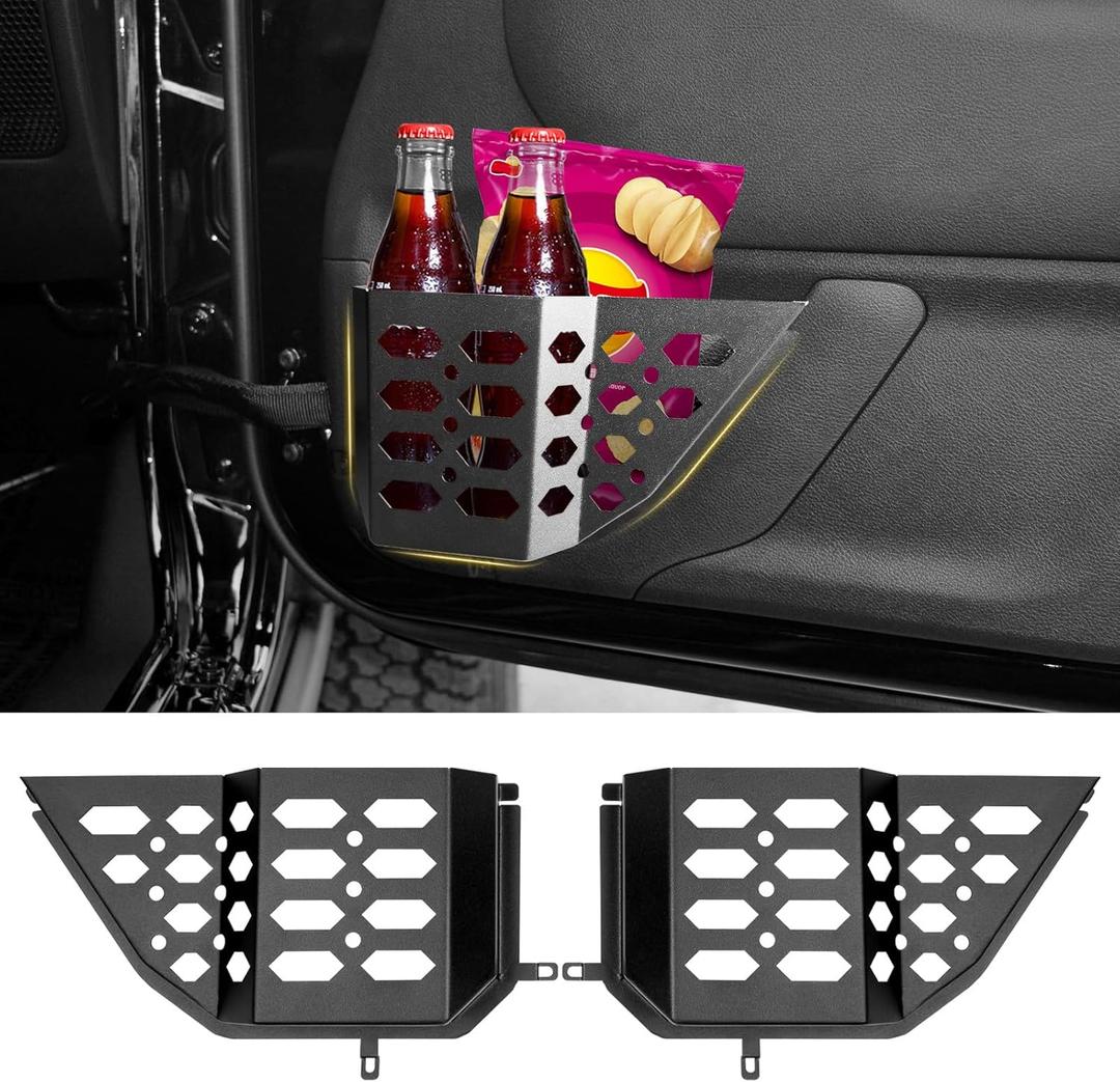 Metal Front Door Storage Box Pockets for 2007-2018 Jeep Wrangler JK JKU Sturdy Door Side Insert Molle Panels Organizer for 07-18 Wrangler JK JKU 2/4 Door Interior Accessories 2PCS